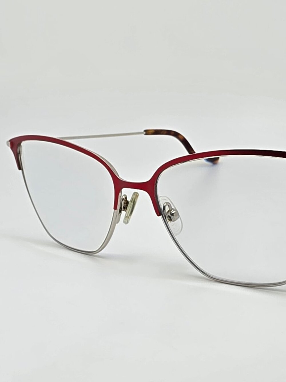 BCBG Max Azira Henley Red Silver Cat Eye Eyeglasses Italy 54-15-135